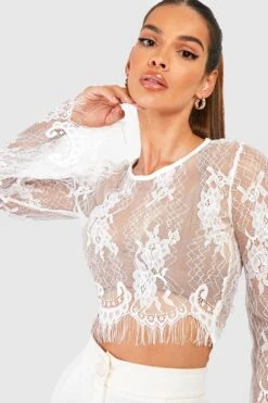 Spitzen Crop Top Mit Weiten Ärmeln -Deutschland Mode Pfiff Verkaufs-Shop gzz55962 white xl 3