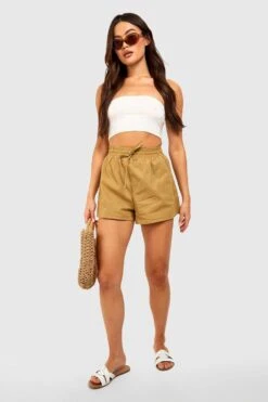 Leinen-Shorts Mit Geschnürter Taille -Deutschland Mode Pfiff Verkaufs-Shop gzz56429 khaki xl 2