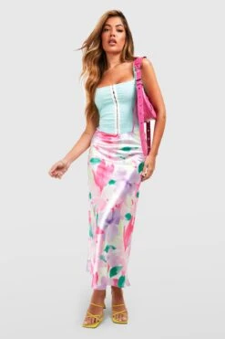 Satin-Midirock Mit Blumenprint -Deutschland Mode Pfiff Verkaufs-Shop gzz56620 pink xl 2