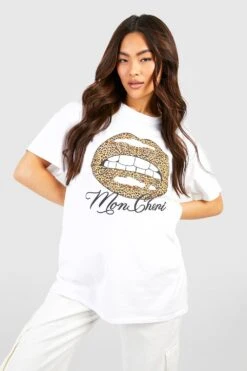 Oversize T-Shirt Mit Leopardenprint Lippen-Print
