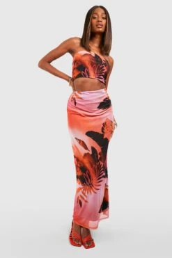 Gerafftes Mesh-Bandeau Mit Tropischem Print -Deutschland Mode Pfiff Verkaufs-Shop gzz57227 pink xl 2