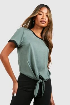 Ring T-Shirt Mit Schnür-Detail -Deutschland Mode Pfiff Verkaufs-Shop gzz57772 khaki xl 2