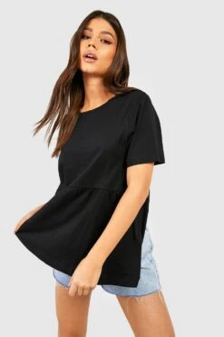 Kurzärmliges T-Shirt Mit Schößchen-Saum