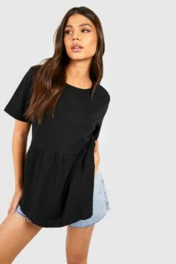 Kurzärmliges T-Shirt Mit Schößchen-Saum 6 Kurzärmliges T-Shirt Mit Schößchen-Saum -Deutschland Mode Pfiff Verkaufs-Shop gzz57777 black xl 2