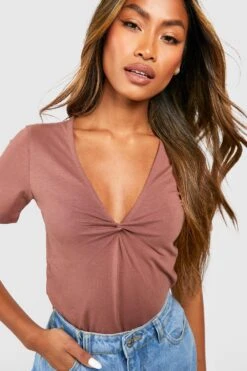 Kurzärmliges T-Shirt Mit Knoten-Detail 7 Kurzärmliges T-Shirt Mit Knoten-Detail -Deutschland Mode Pfiff Verkaufs-Shop gzz57786 taupe xl 3