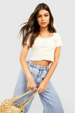 Geripptes Crop Top Mit Gekräuseltem Detail