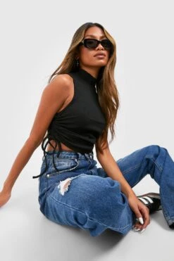 Ärmelloses Hochgeschlossenes Gerafftes Tanktop