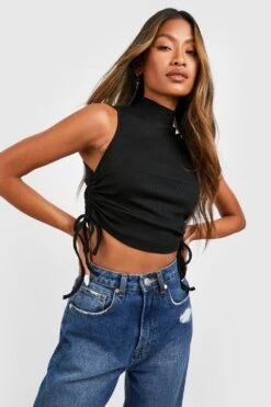 Ärmelloses Hochgeschlossenes Gerafftes Tanktop 6 Ärmelloses Hochgeschlossenes Gerafftes Tanktop -Deutschland Mode Pfiff Verkaufs-Shop gzz57791 black xl 2