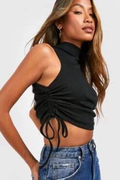 Ärmelloses Hochgeschlossenes Gerafftes Tanktop 7 Ärmelloses Hochgeschlossenes Gerafftes Tanktop -Deutschland Mode Pfiff Verkaufs-Shop gzz57791 black xl 3