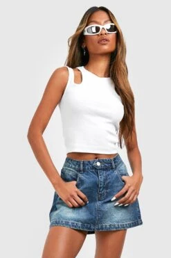 Geripptes Tanktop Mit Cut-Out Schultern