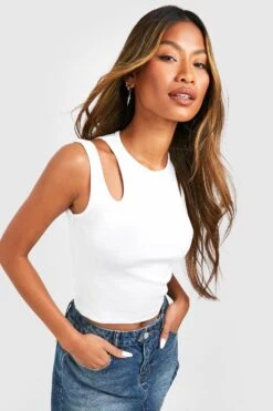 Geripptes Tanktop Mit Cut-Out Schultern -Deutschland Mode Pfiff Verkaufs-Shop gzz57793 white xl 3