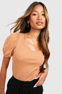 Rundhals-Body Mit Puffärmeln -Deutschland Mode Pfiff Verkaufs-Shop gzz57808 camel xl 3