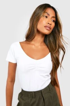 Kurzärmliger Body Mit Gerafftem Detail -Deutschland Mode Pfiff Verkaufs-Shop gzz57825 white xl 3