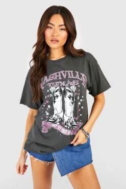 Oversize T-Shirt Mit Nashville Cowboy-Stiefel Print