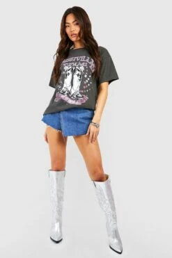 Oversize T-Shirt Mit Nashville Cowboy-Stiefel Print -Deutschland Mode Pfiff Verkaufs-Shop gzz58310 charcoal xl 2