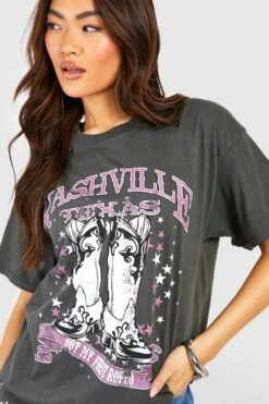 Oversize T-Shirt Mit Nashville Cowboy-Stiefel Print -Deutschland Mode Pfiff Verkaufs-Shop gzz58310 charcoal xl 3